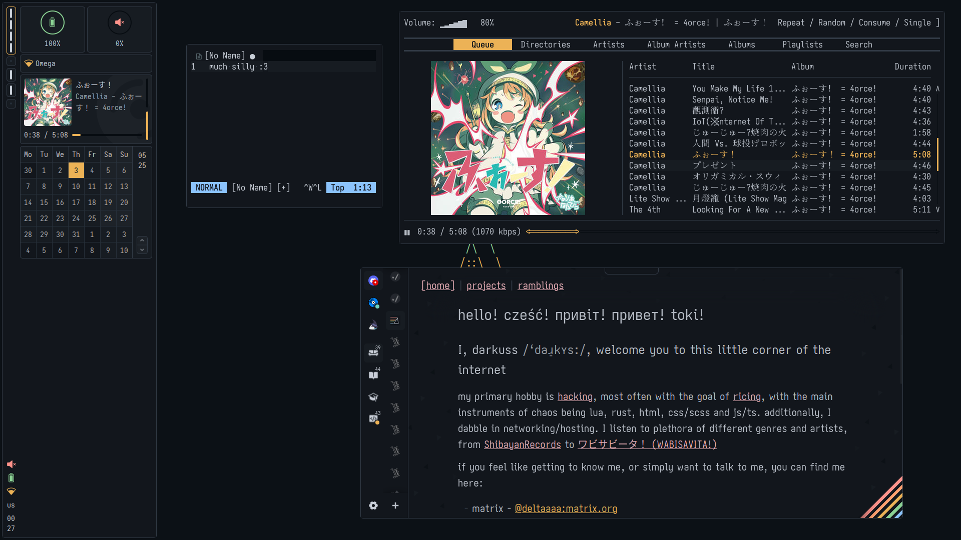 A screenshot of the awesomewm window manager with librewolf and wezterm open